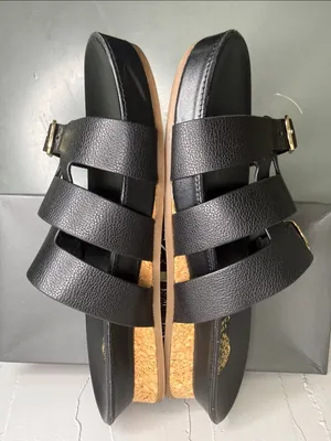 Vince Camuto Freida Black Leather Double Buckle Slide Mules thumbnail 5