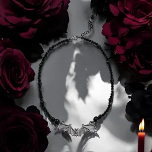 Gothic Bat Pendant Black Bead Necklace, Simple Creative Design Fashion Jewelry‎ thumbnail 3