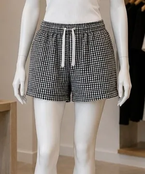 Quince Womens Shorts Gingham Checkered 100% Linen Drawstring Black White S thumbnail 1