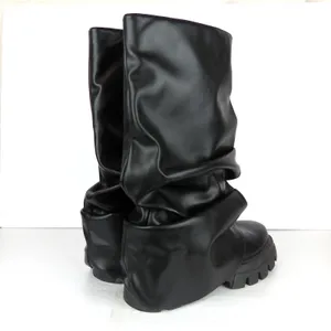 Azalea Wang Mate Boots Womens 11 Black Ruched Mid Calf Lug Sole Moto Y2K Gothic thumbnail 12