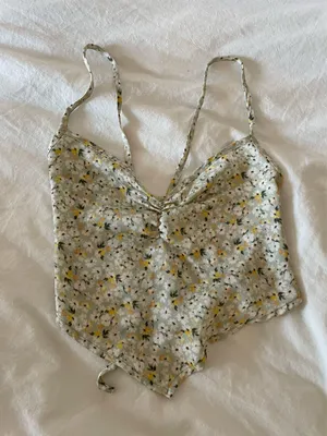 Green floral tie strap top White thumbnail 1