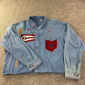 Ohio Bicentennial Denim Shirt Women L Blue Patchwork Americana Vintage Retro‎ thumbnail 9