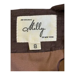 Milly Bark Brown Textured Sheath Dress Womens 8 Gold‎ Button Open Back Mod NWT thumbnail 6