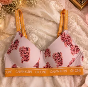 Calvin Klein CK One Floral Triangle Bralette Pink Rose Print Size Small thumbnail 1