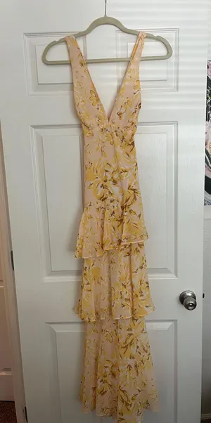 One And Only Collective Yellow Floral Ruffle Open Back Dress thumbnail 4