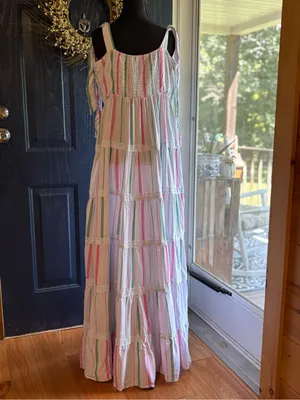 crown & ivy Pastel Striped Sleeveless Tiered Maxi Dress size XL NWT thumbnail 4