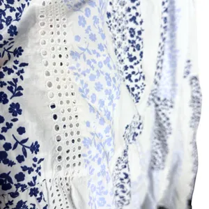 ZARA Floral Tiered Eyelet Lace Maxi Dress Medium White Blue Cottagecore Prairie thumbnail 7
