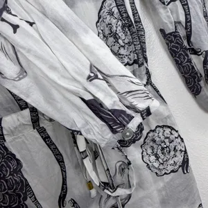 Custo Barcelona Tunic Womens Size 2 Gray Floral Bird Print Drawstring Waist Top thumbnail 6