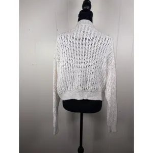 J Crew Sweater Womens XL White Cropped Cardigan Textured Pointelle‎ Coastal Chic thumbnail 2