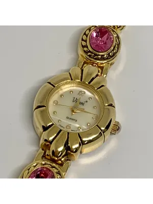 Vintage Vivani New York gold tone women’s watch pink crystals 21mm running thumbnail 4