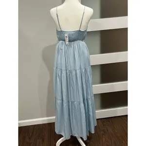 And‎ Now This Spring Maxi Dress Blue Smocked Bodice Cutout Spaghetti Strap XS thumbnail 3