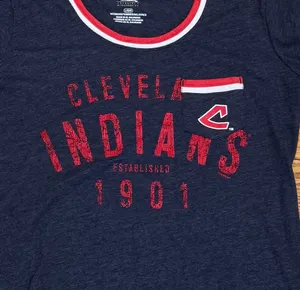 Genuine Merchandise Retro Cleveland Indians Ringer TShirt Blue White Red L MLB Baseball thumbnail 2