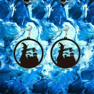 Witch Skulls Gothic Style Black Round‎ Acrylic Fashion Earrings thumbnail 3