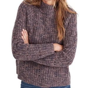 Madewell Pointelle Mockneck Chunky Knit Sweater in Heathered Eggplant thumbnail 1