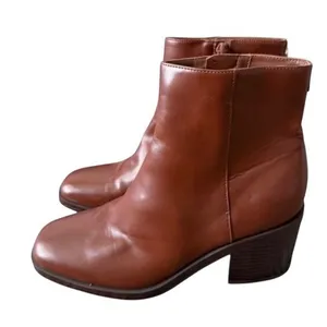 Nine West Cognac Brown Square Toe Block Heel Ankle Boots Womens 7.5M thumbnail 1
