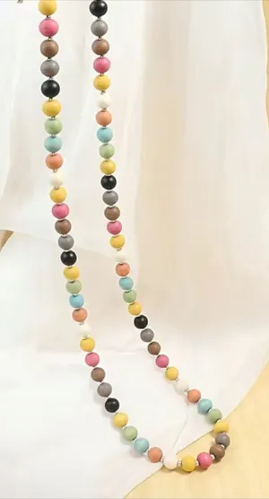 Bohemian Style Colorful Wooden Beads Necklace Macaron‎ Color 16in Sweater Chain thumbnail 1