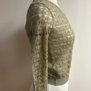 Tan Crochet Cropped French Button Up Cardigan thumbnail 2