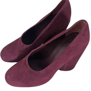 Tory Burch Lucia Pumps Women's 6.5 Burgundy Purple Fig Suede Sculpted Heel thumbnail 3