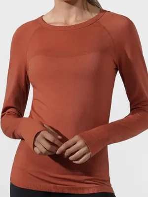 Lorna Jane Active Comfort Seamless Long Sleeve Top in Rust Orange Large $100 thumbnail 1