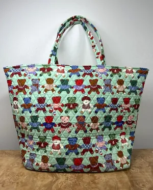 Vera Bradley Toasty Teddies Essential Grand Tote Quilted Cotton Teddy Bear Bag thumbnail 1
