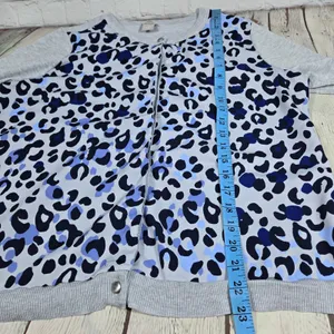 Chico's Grey Blue Leopard‎ Print Mixed Media Button Front Cardigan Sweater M thumbnail 9