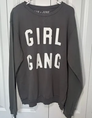 Jean + June Sweatshirt Womens Large Gray Girl Gang Graphic Pullover Cotton thumbnail 1