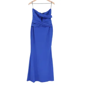 Lulus Royal Blue Strapless Pleated Crossover Maxi Dress IBD32624L Womens Medium thumbnail 2