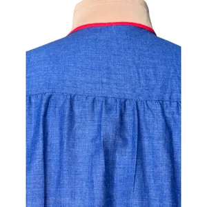 Vintage 70s Hot Air Balloon Smock Vest Blue Chambray Rainbow‎ Snap Front Top thumbnail 6