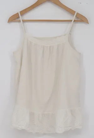 XIYOU Cami Top Womens M X1226 Eyelet Lace Ruffle Cream Adjustable Strap Exc thumbnail 1