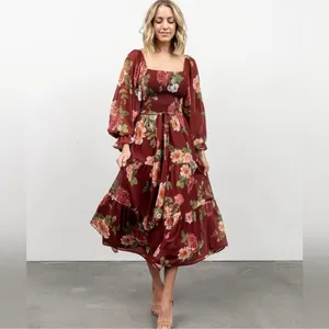 Baltic Born Maroon Floral Long Sleeve Dress with Synching and Mesh Sleeves 3XL thumbnail 5