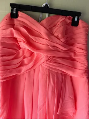 David's Bridal Strapless Coral-Pink Chiffon Dress thumbnail 2