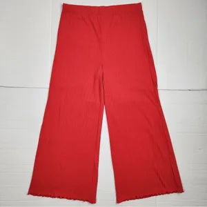 Billabong Easy Waves Pants Ribbed Wide Leg Cropped Red Coral Size L thumbnail 6