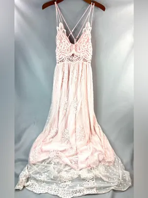 Main Strip M Balletcore Romance Blush Pink Lace Maxi Dress with Strappy Back thumbnail 10