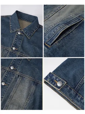 NEW Denim Jacket Oversized Button Long Sleeve Washed Jean Trucker Jacket L thumbnail 8