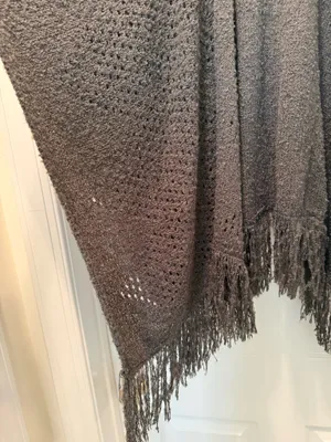 Riah Fashion Cozy Fringe Knit Cardigan Poncho - Charcoal Gray thumbnail 3