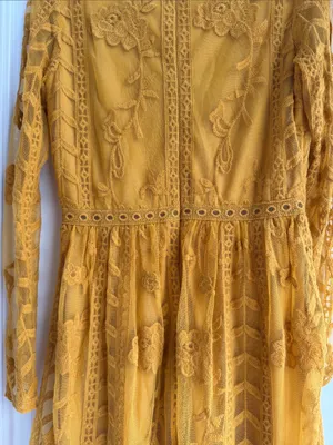 Altar'd State Mustard Lace V-Neck Long Sleeve Dress size Small thumbnail 7