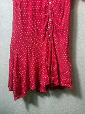 Free People Pippa Red Polka Dot Ruched Button Front Mini Dress Size M‎ thumbnail 5