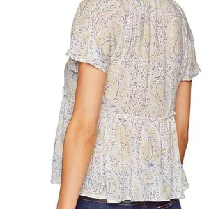 Lucky Brand Pastel Paisley Floral Print Peplum Top M thumbnail 6