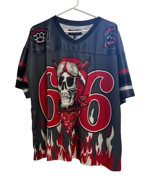 Reason Brand NYC Streetwear 66 Skull Bat Out Of Hell American Football Jersey thumbnail 1