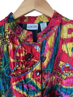 Chico’s Multicolor Silk Beaded Embroidered Jacket Artwear Size 2/L thumbnail 3