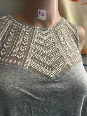 American Eagle Sleeveless Gray Tank & Lace Yoke SM thumbnail 7