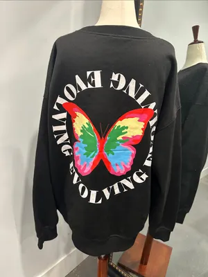 Black Graphic Crewneck Sweater with Butterfly Graphic thumbnail 3
