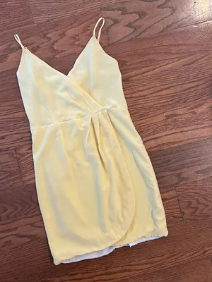 Lavender Brown Silk Wrap Mini Dress Size Small Butter Yellow Cocktail Wedding thumbnail 5
