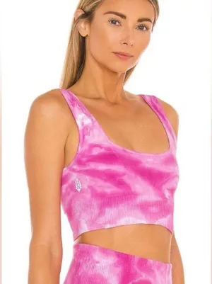 NWT Free People Movement Good Karma Bra crop Top Pink Tie Dye Size M/L thumbnail 2