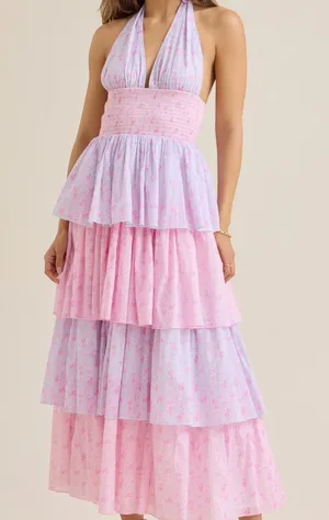 NEW NEW Altar’d State Purple and Pink Floral Fiora Halter Maxi Dress Size XS NWT thumbnail 1