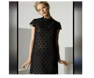 Milly Black Sheer Lace Embroidered Mini Dress Size 2 AS IS thumbnail 2