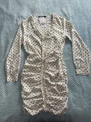 NWT Zara Polka Dot Dress Black White Women's XS Coastal Cocktail Beach Grandma thumbnail 1