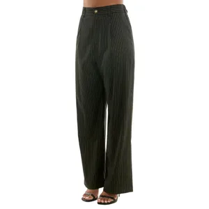 NWT Alex & Sophia Striped Wide-Leg Pleated Pinestripe Pants Black / Gold L thumbnail 3