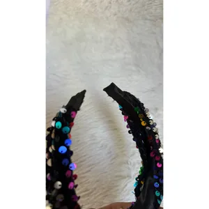 Headband metallic Velvet & Sequin Plush Headband. Rainbow Sequin Twist thumbnail 10