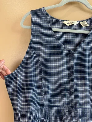 Vtg Eddie Bauer Navy Blue Plaid Sleeveless Dress XL Pinafore Jumper Cottagecore thumbnail 4